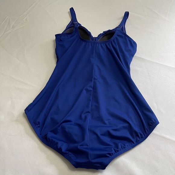 Janzten Blue Ruffle One Piece Bathing Suit Swimsuit Size 10 - Picture 6 of 7
